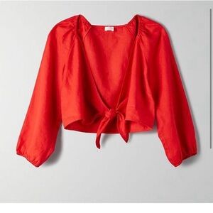 Wilfred Aritzia Red Linen Wrap Top Shirt Blouse TenleyLarge NWT New